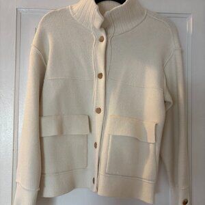 Tahari Cream Knit Snap Button Jacket – Gold Hardware – Size S